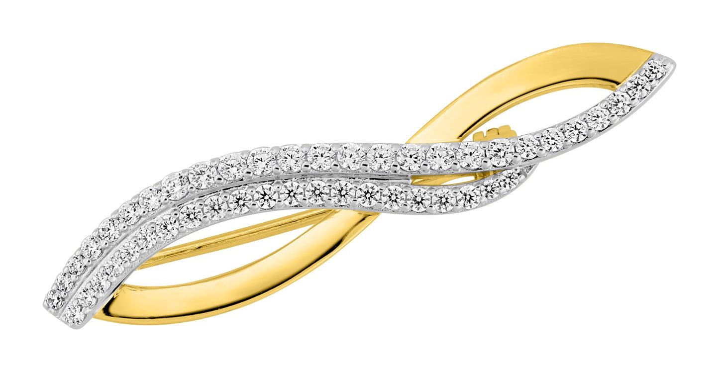 Bijoux D'Or 18ct Gold-Plated CZ Twist Brooch 108047