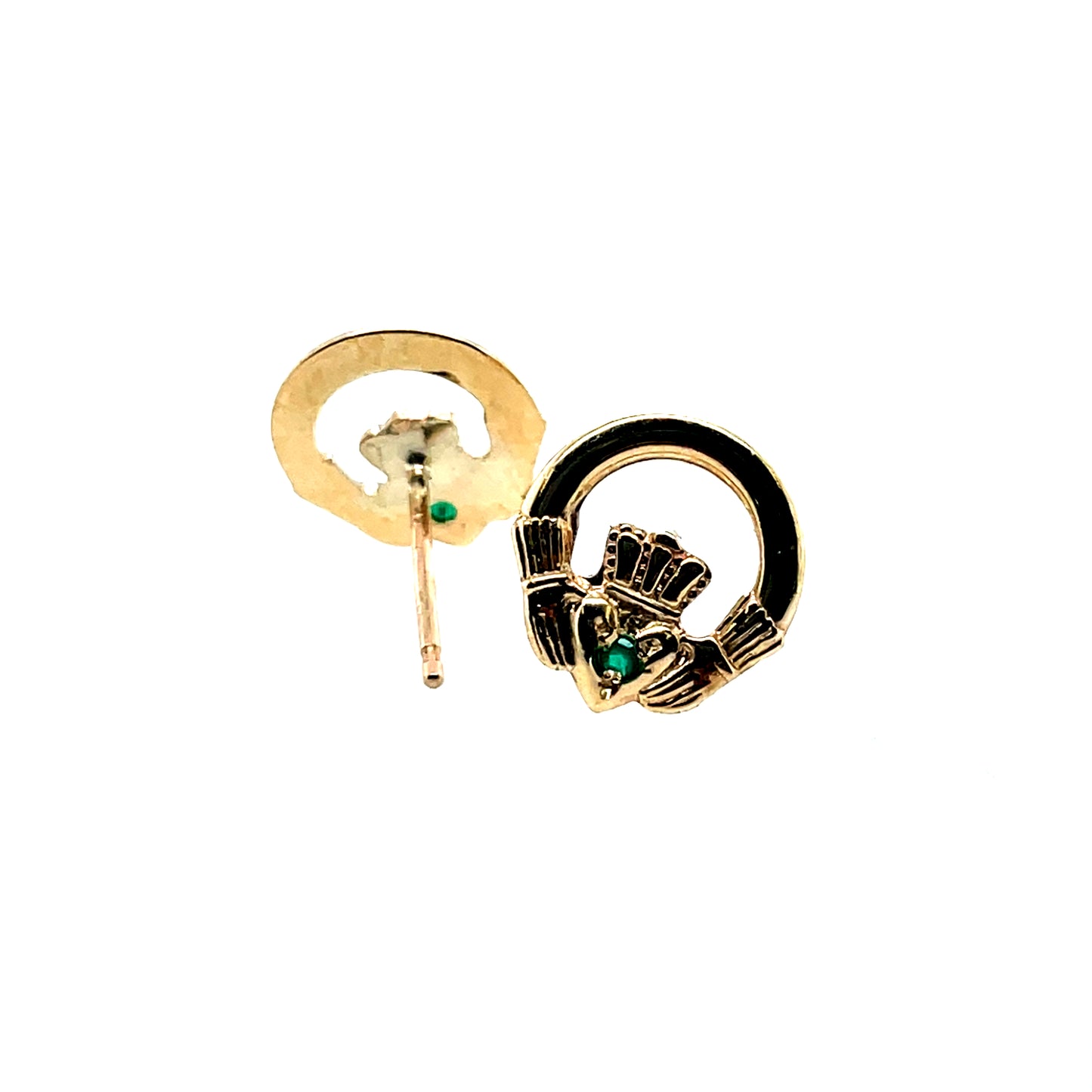 9ct Gold Claddagh Green Agate 10mm Stud Earrings GEE65
