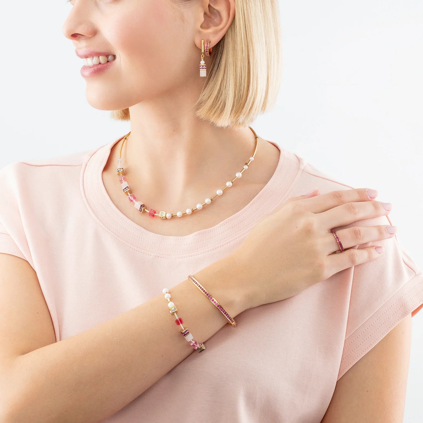 COEUR DE LION Necklace GeoCUBE® Fusion Precious Pearl Mix gold-pink 1122100416