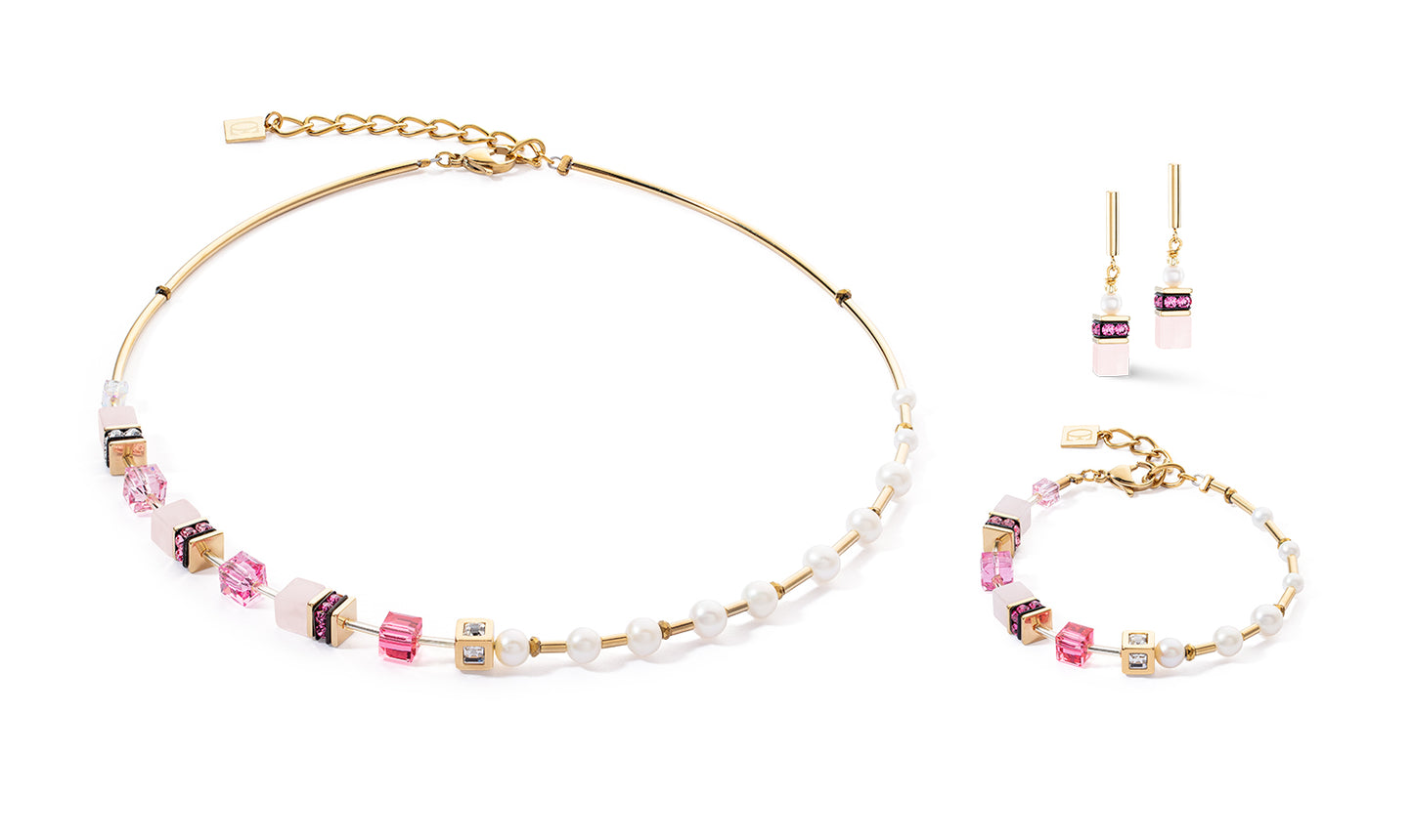 COEUR DE LION Necklace GeoCUBE® Fusion Precious Pearl Mix gold-pink 1122100416