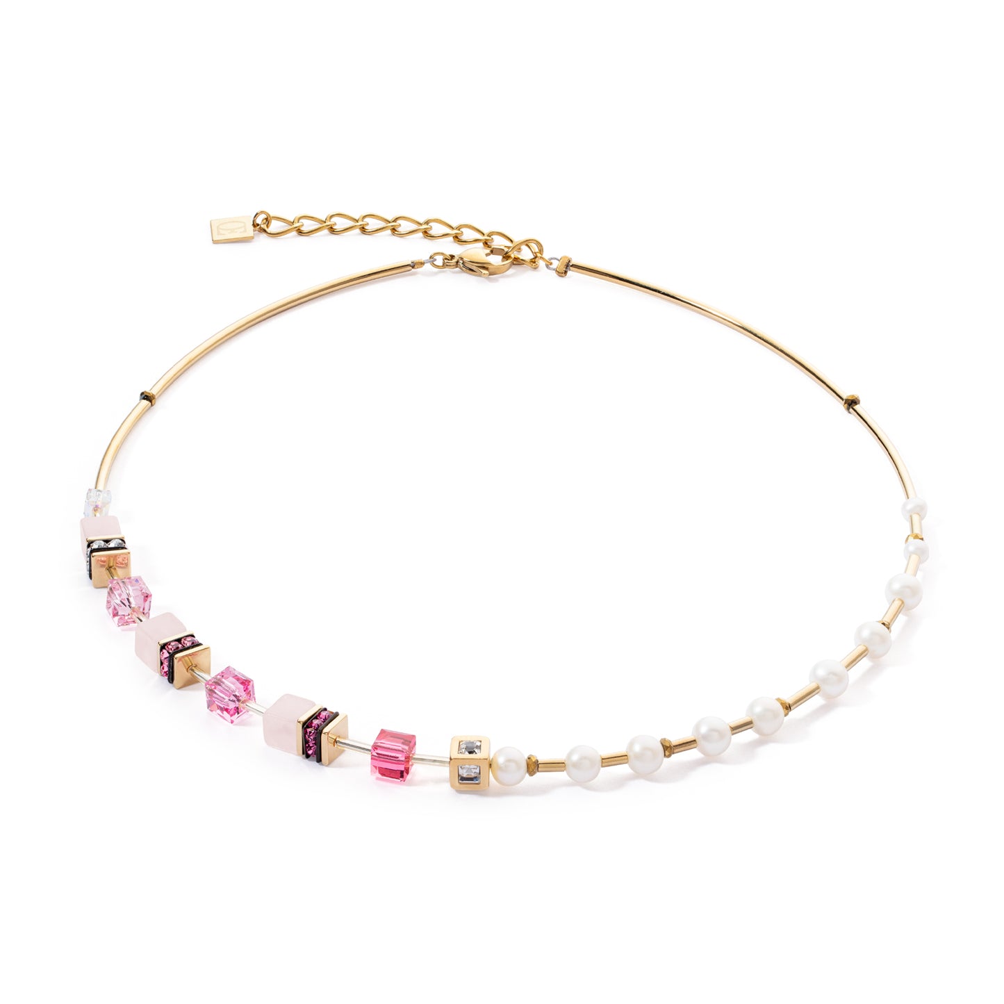 COEUR DE LION Necklace GeoCUBE® Fusion Precious Pearl Mix gold-pink 1122100416