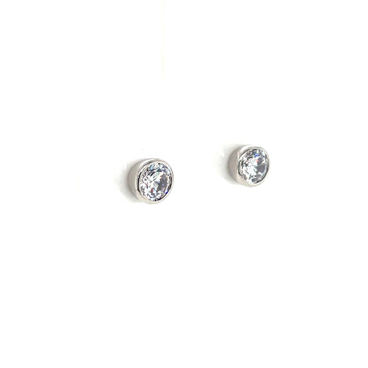 Sterling Silver CZ Rubover Stud Earrings SE120/A
