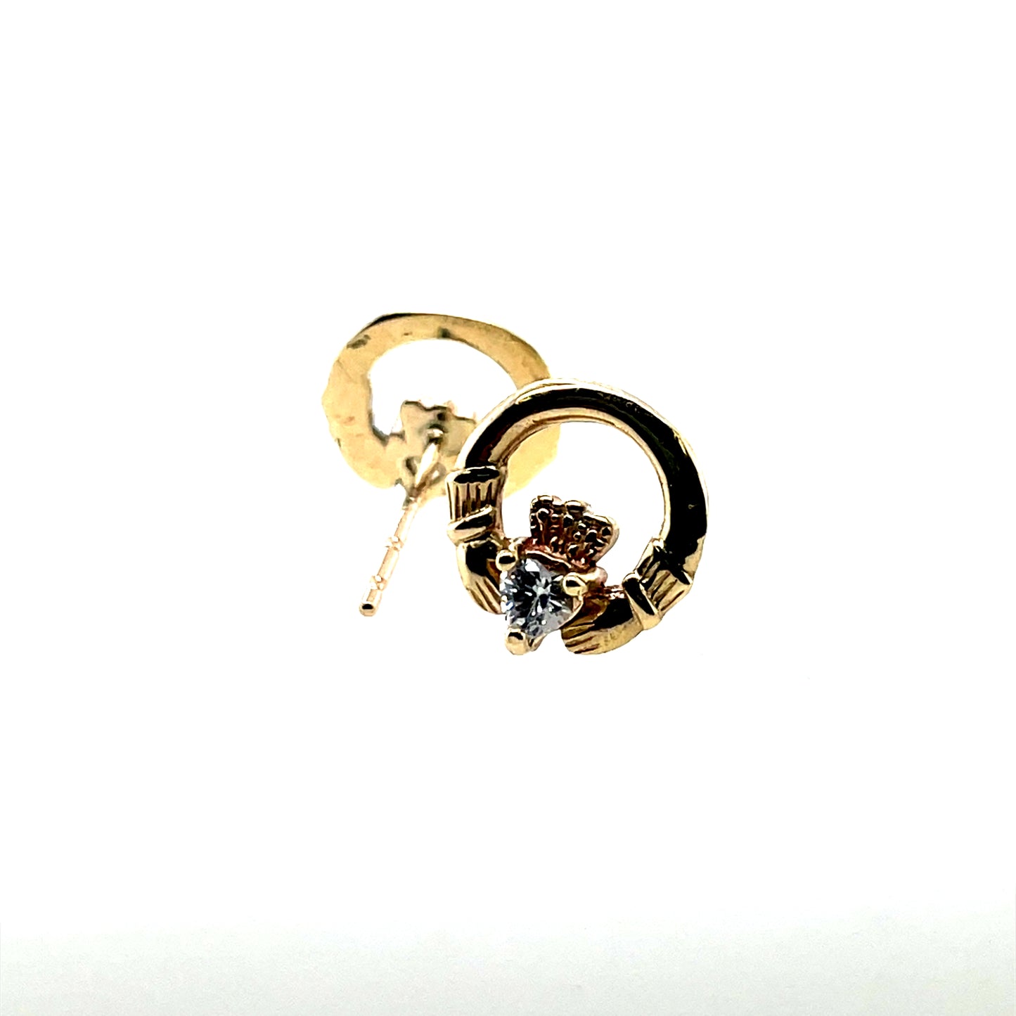 9ct Gold CZ Claddagh Stud Earrings GEZ751