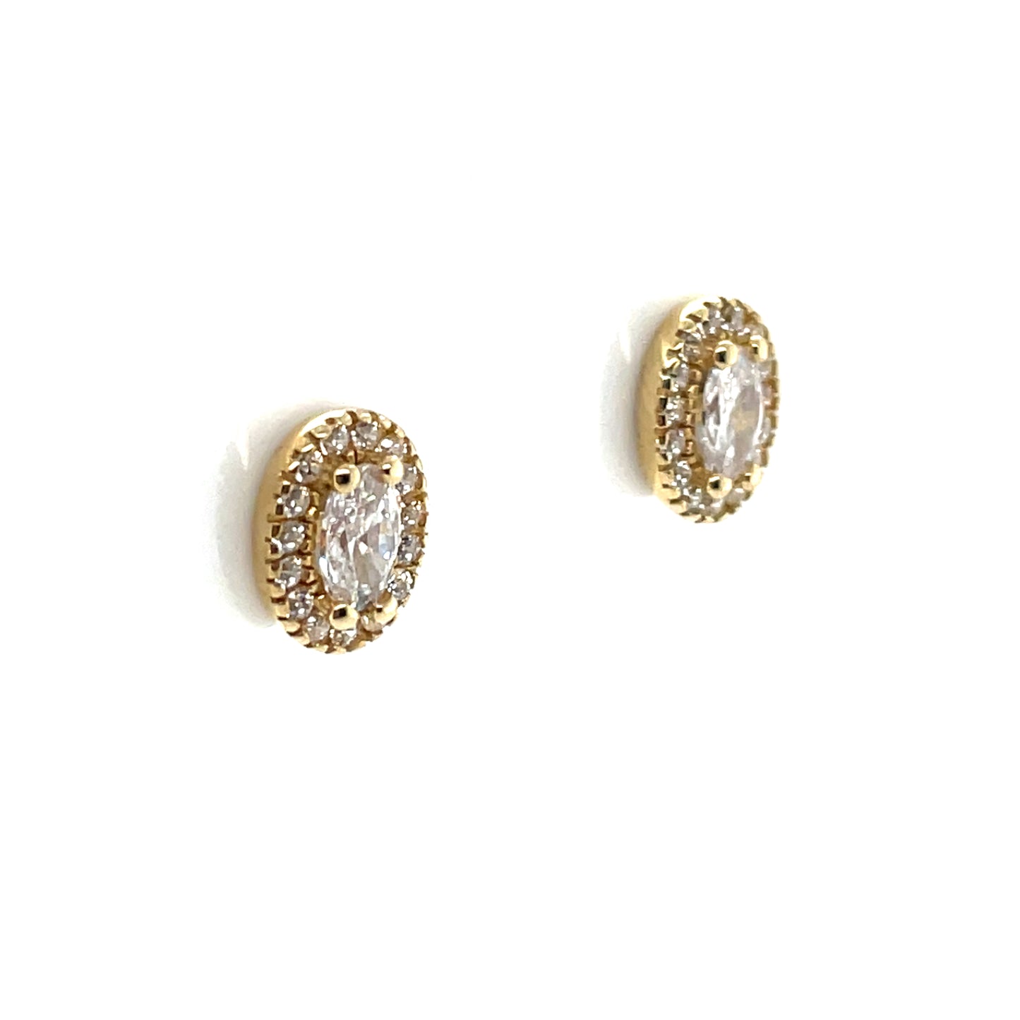 9ct Gold CZ Oval Halo Stud Earrings GEZ758