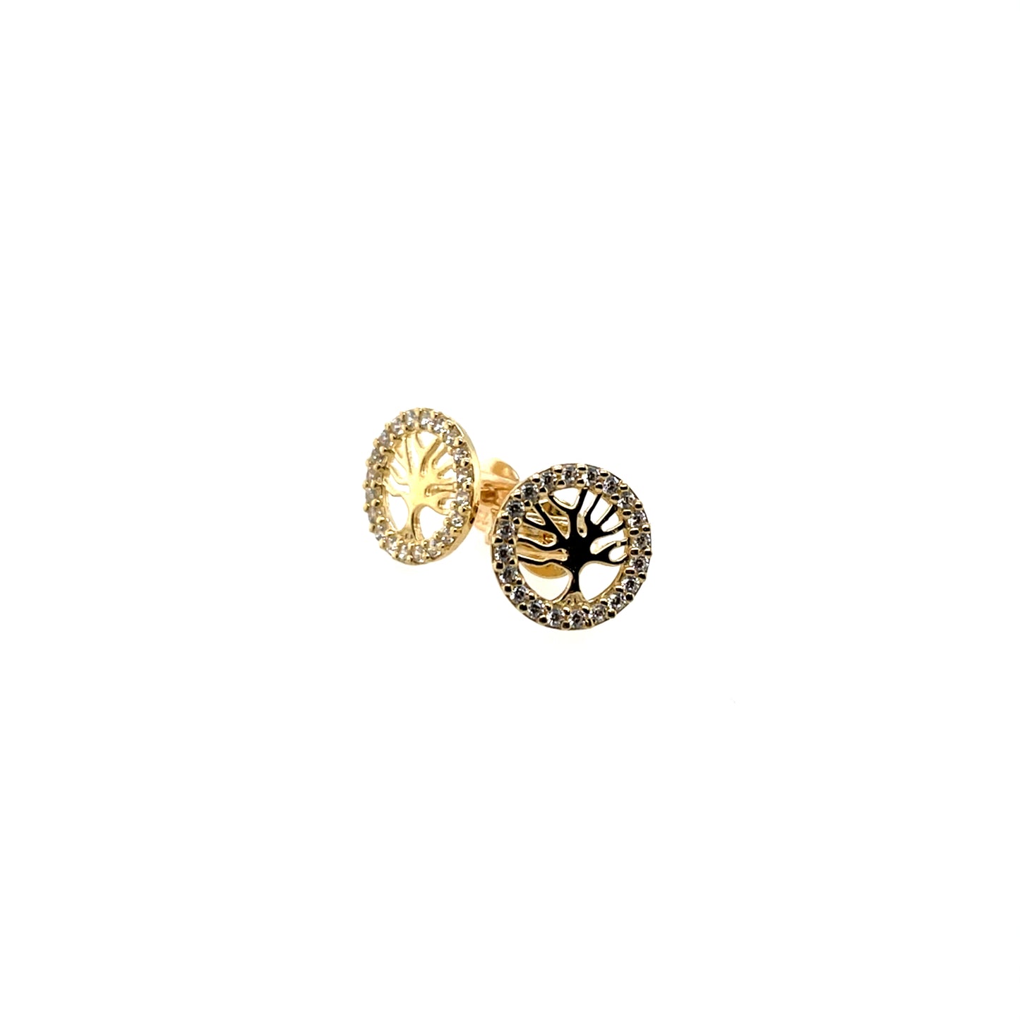 9ct Gold CZ Tree of Life Stud Earrings GEZ755