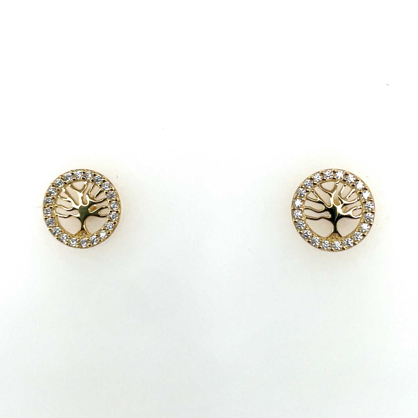 9ct Gold CZ Tree of Life Stud Earrings GEZ755