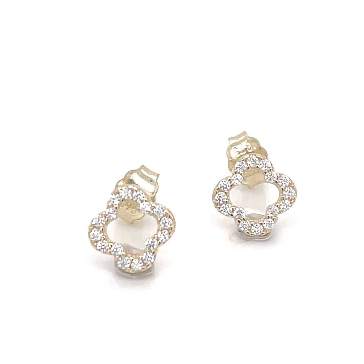 9ct Gold CZ Clover Stud Earrings GEZ732