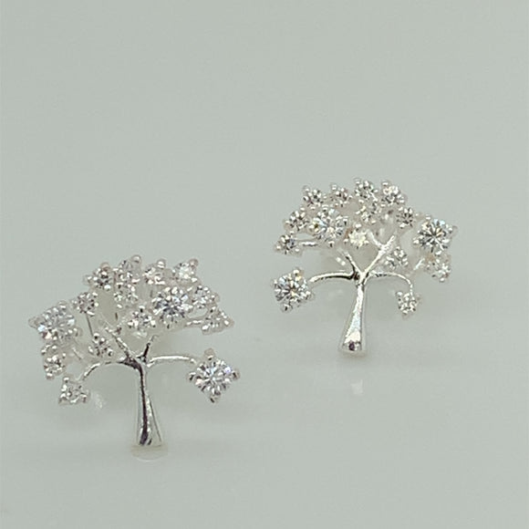 Silver Tree of Life CZ Stud Earrings 14