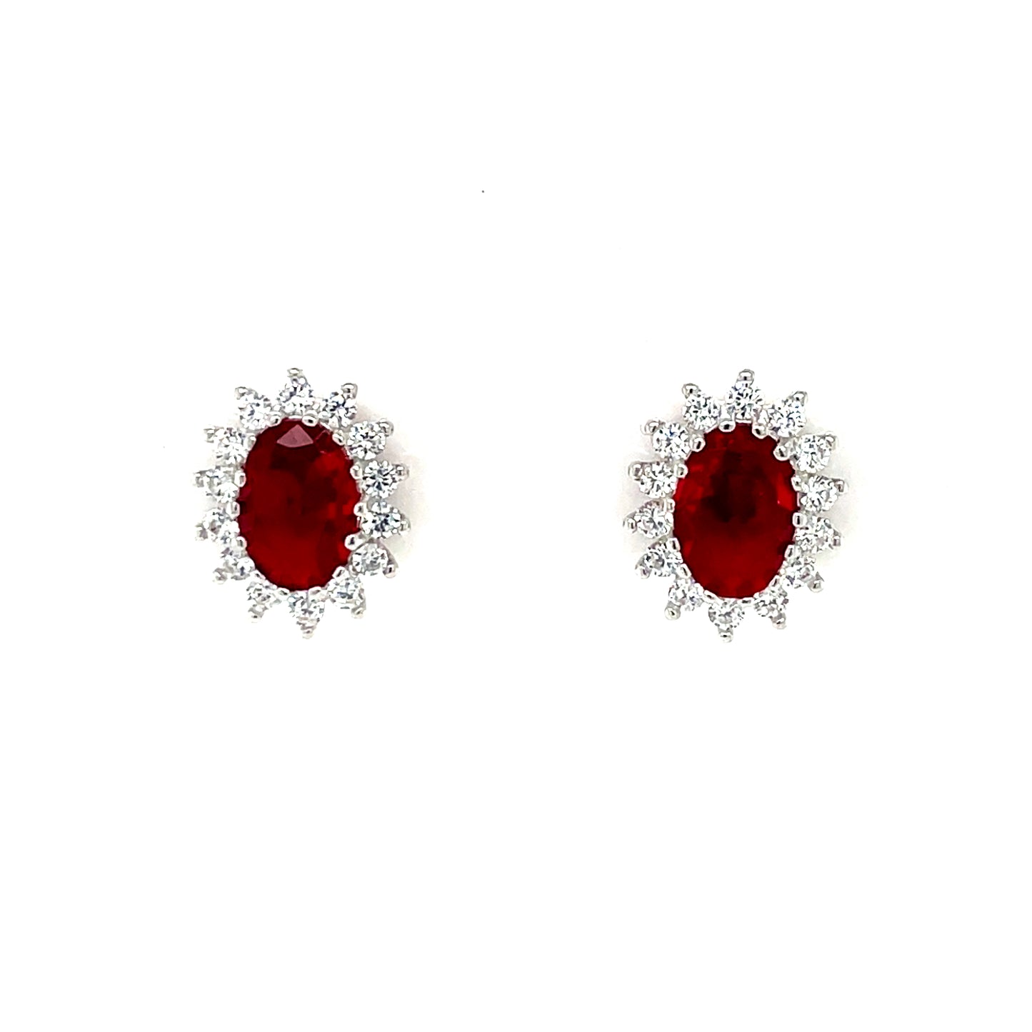 Sterling Silver Red CZ Oval Cluster Stud Earrings SE157/G
