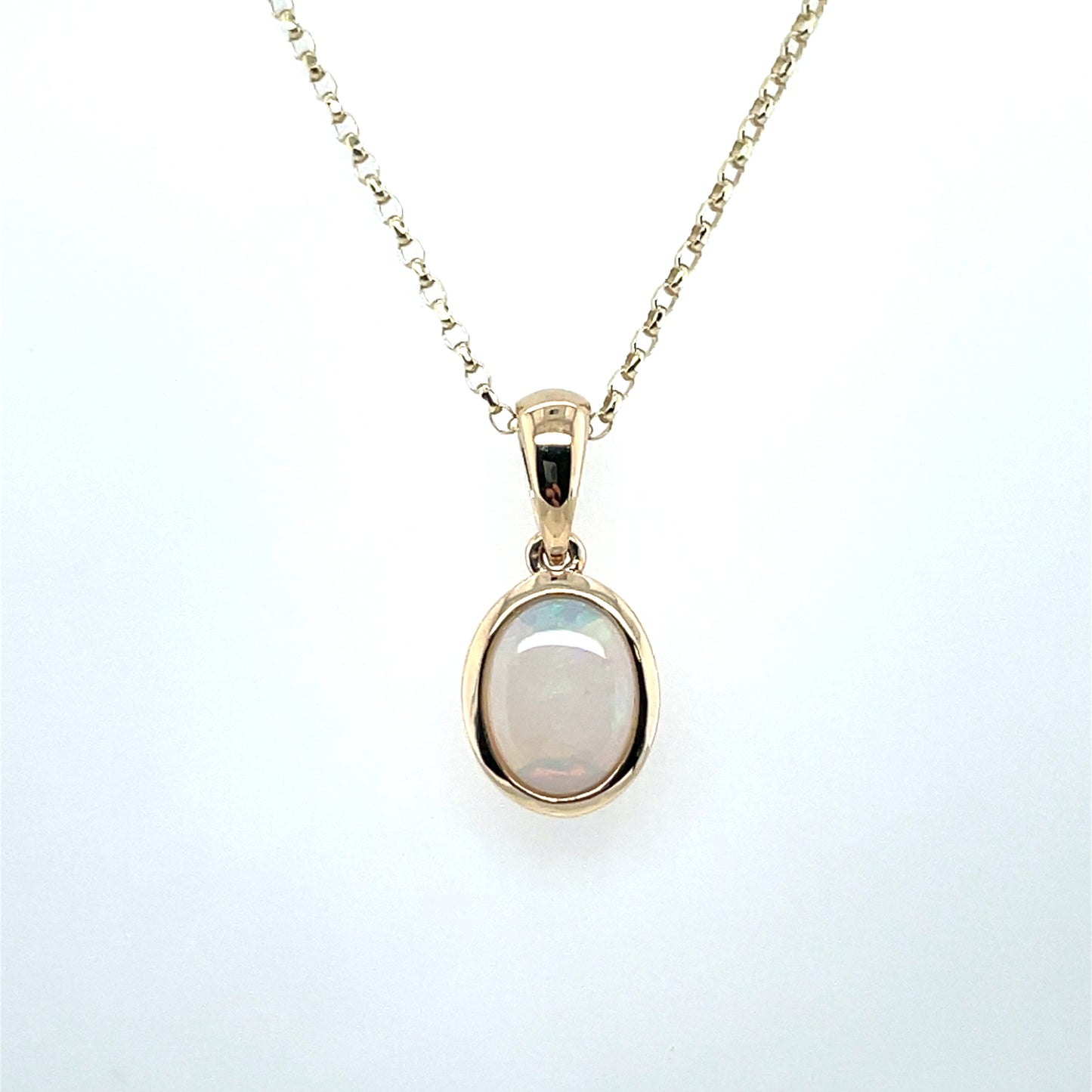 9ct Gold Real Opal Oval Rubover Pendant GPL62