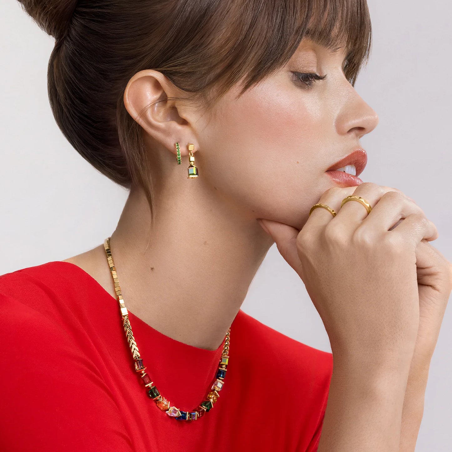 COEUR DE LION Necklace Sparkling Cubes Fusion Chain gold-multicolour 2100101516