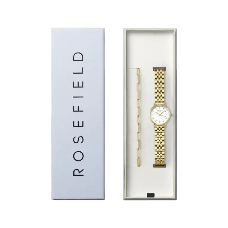 Rosefield Small Edit Gold Watch with Hammered Chainlink Bracelet – Gift Set 26WSG-X278