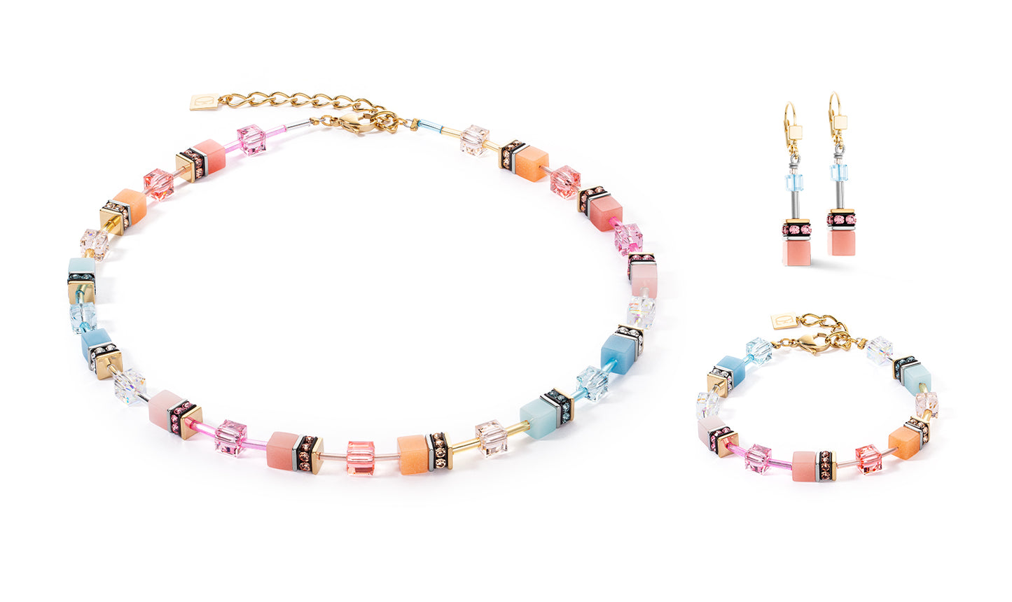 COEUR DE LION GeoCUBE® Iconic necklace aqua-apricot 2838102028