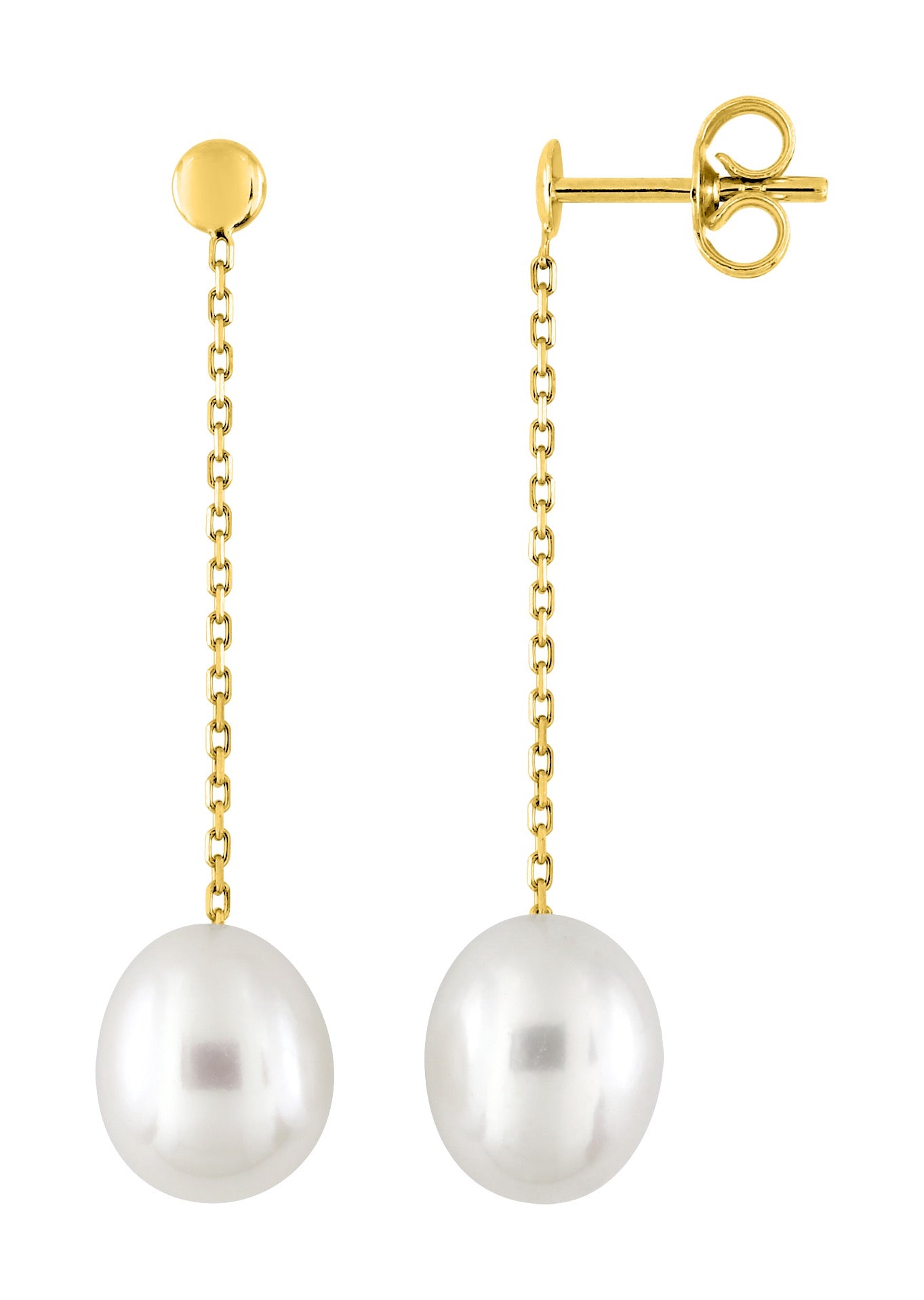 9ct Gold Pearl & Chain Drop Earrings GEP374