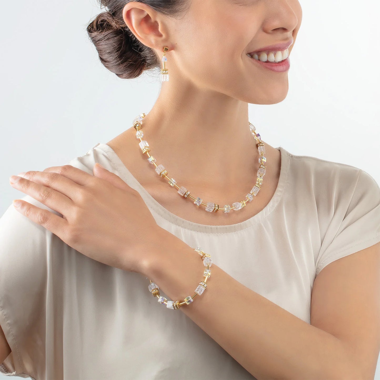 COEUR DE LION GeoCUBE® Iconic Nature necklace gold white 3018101416
