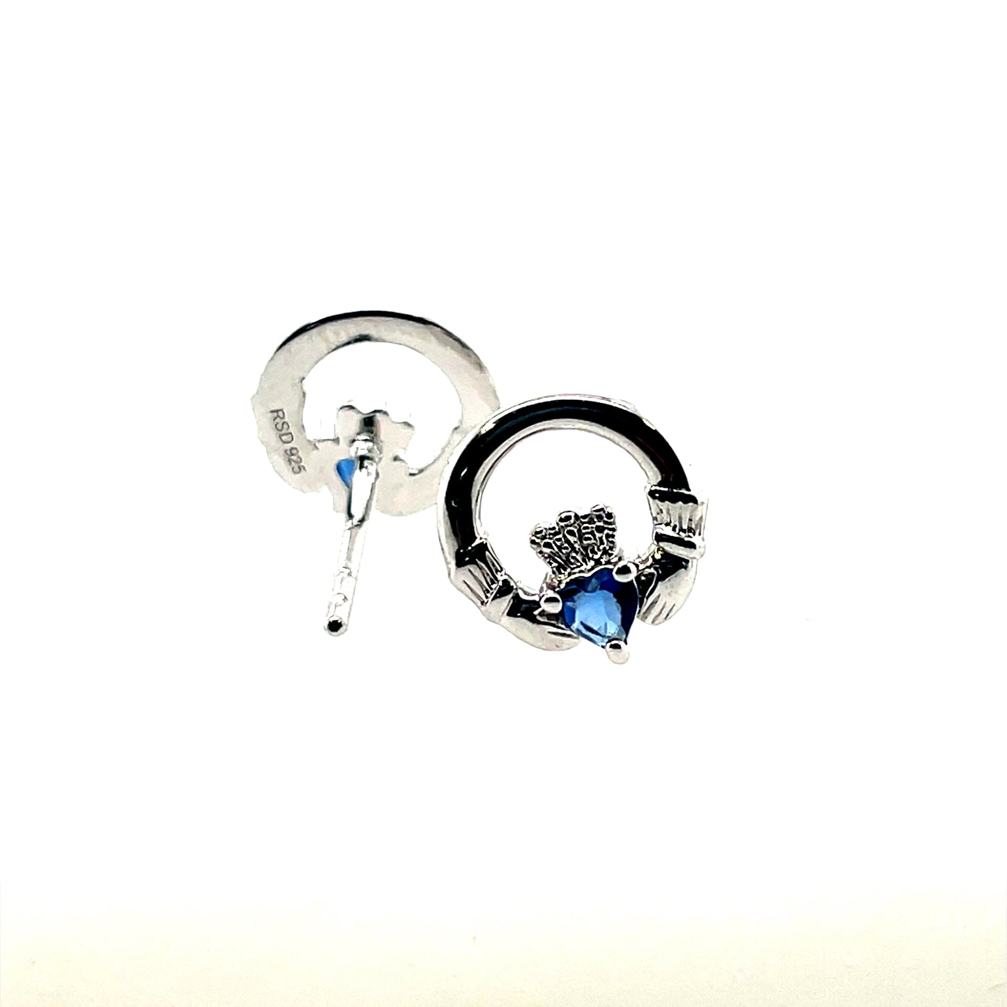 Silver Claddagh Sapphire CZ Stud Earrings SE304/S