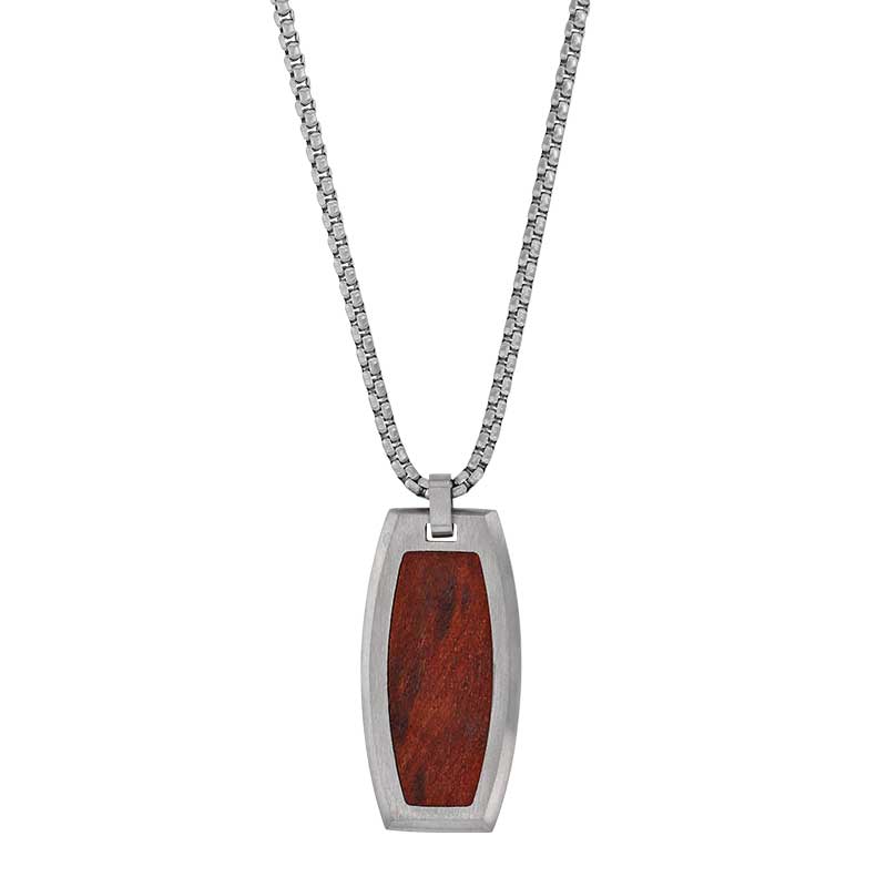Men's Steel Pendant Inlayed with Wood 317092