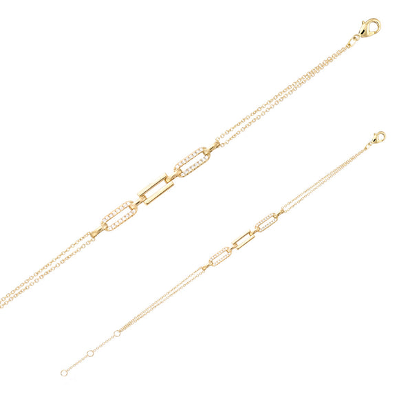 Bijoux D'Or 18ct Gold-Plated CZ Triple Link Bracelet 16+2+1 cm 3286434