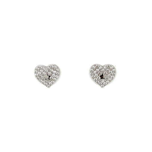 Silver CZ Heart Star Stud Earrings SE3354