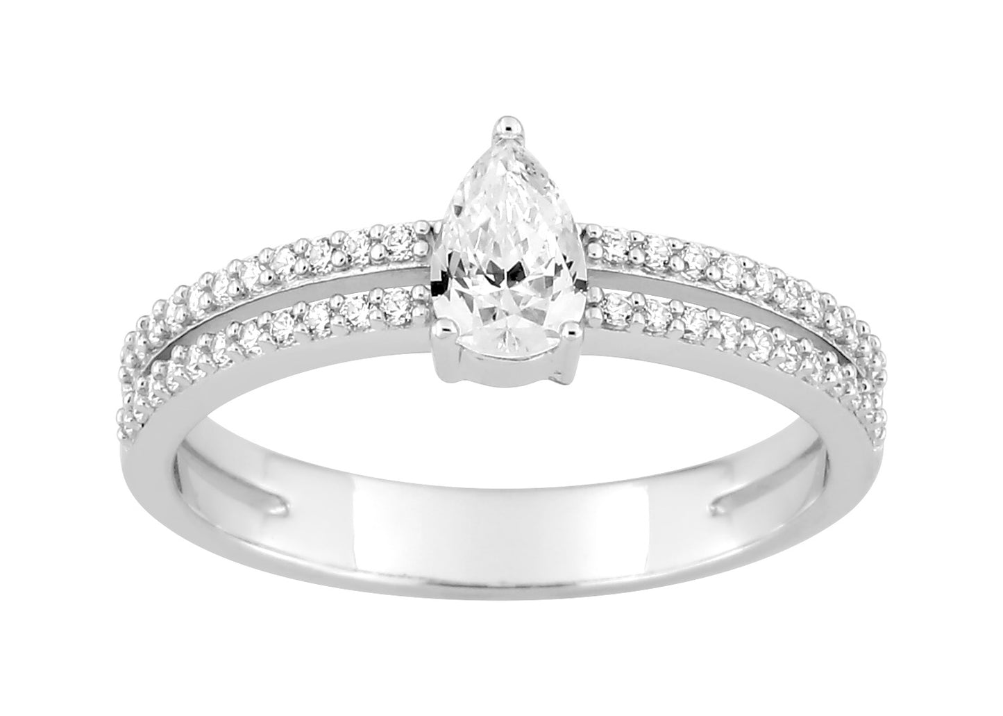 Silver CZ Pear Solitaire Ring Set 337157.1
