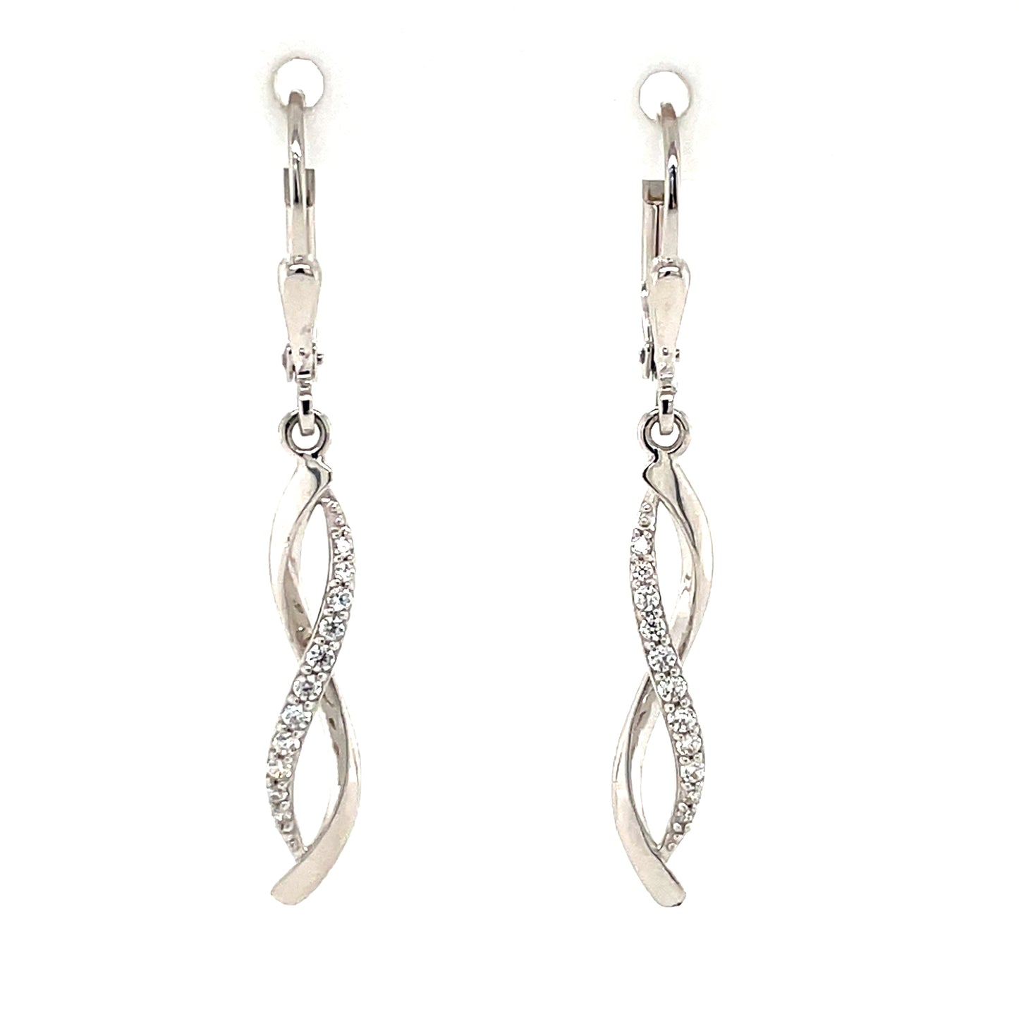 Silver CZ Long Twist Drop Earrings SE3387