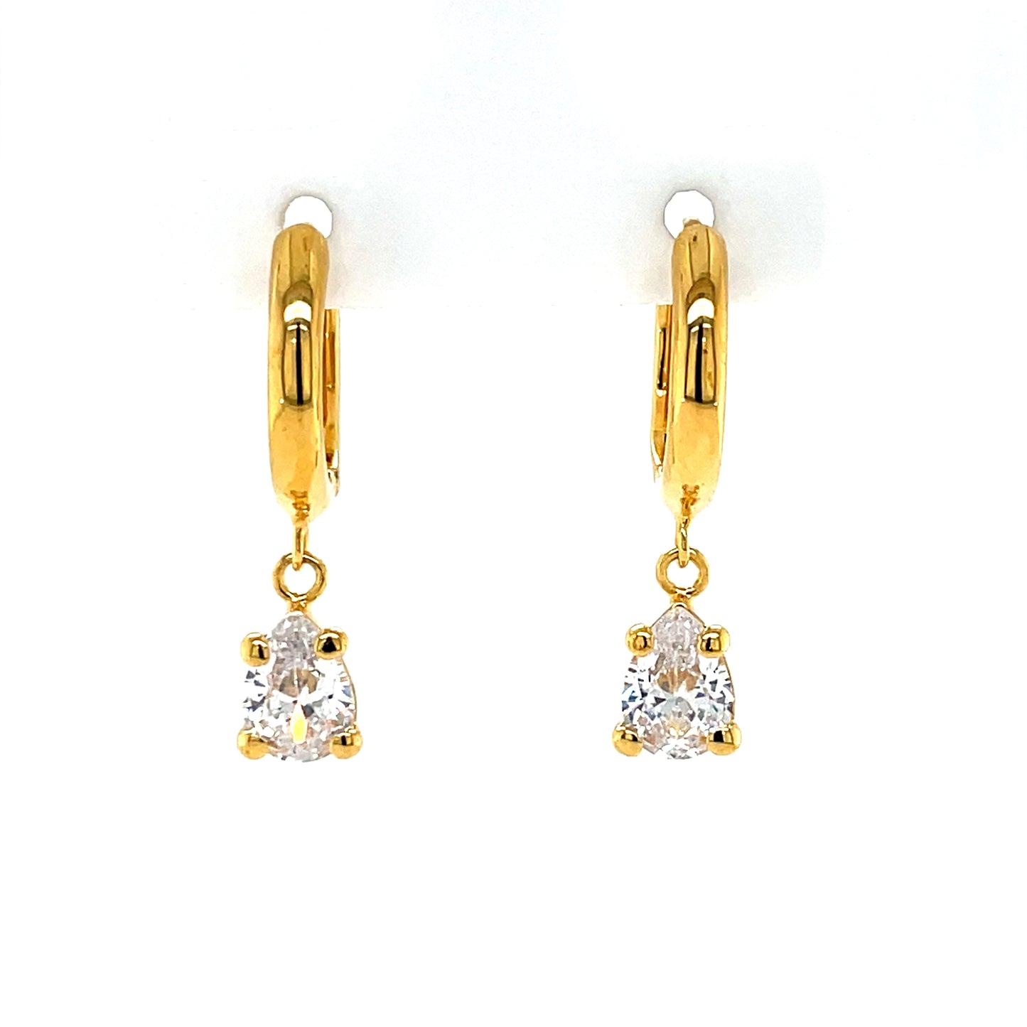 Gold-plated Silver 13mm Huggie Earrings with Teardrop CZ Dropper SE3438