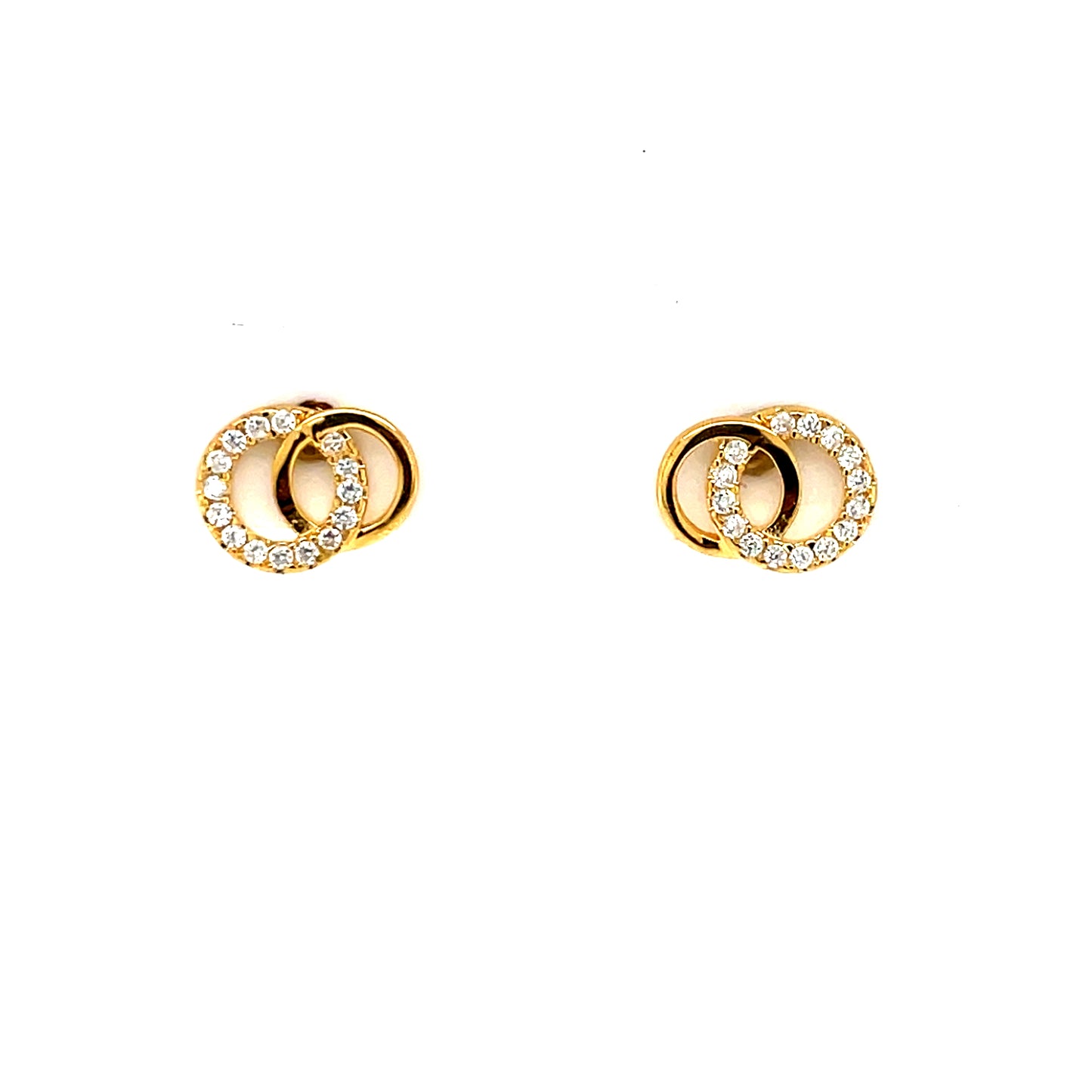 Gold-plated Silver CZ W/Plain Circles Stud Earrings SE3535