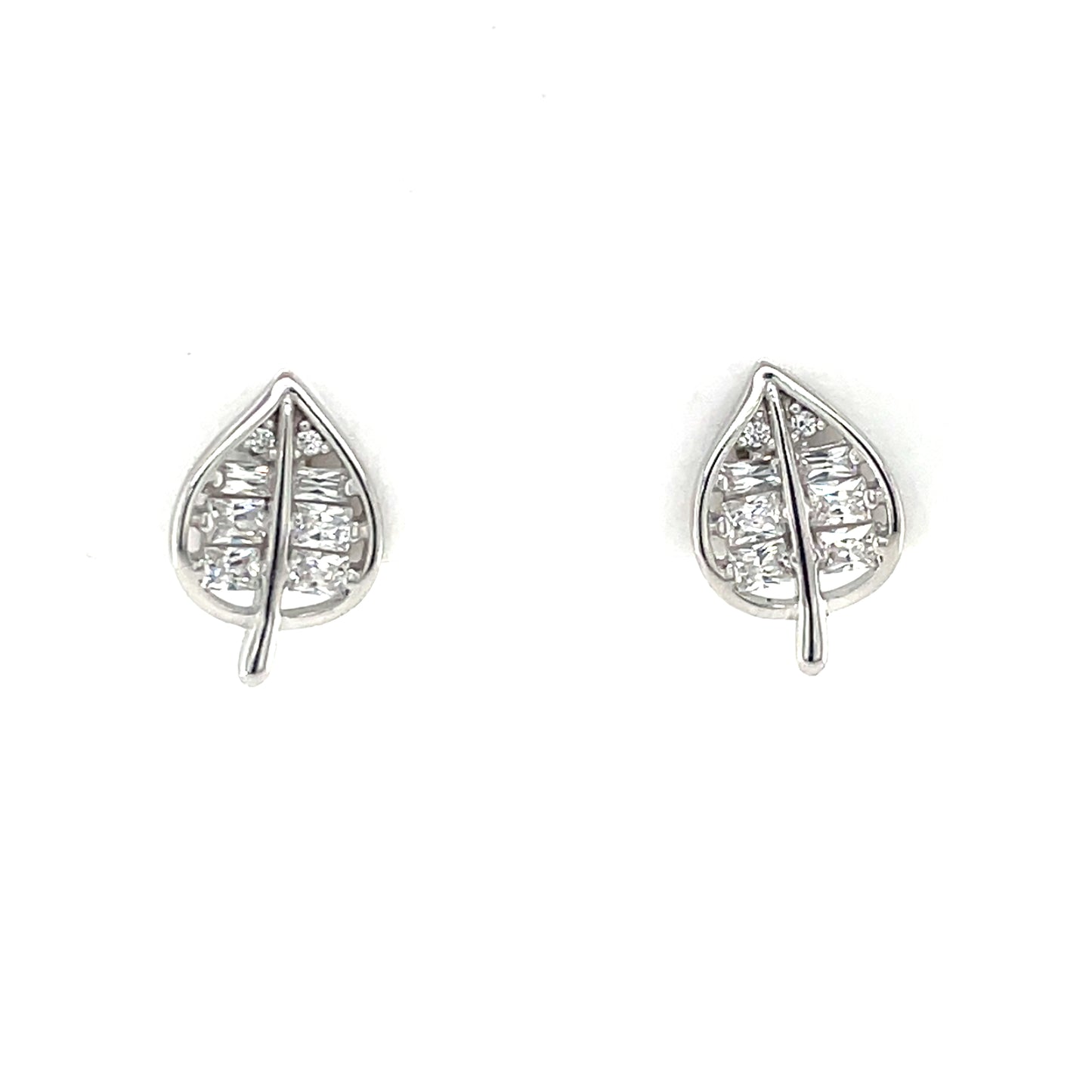 Sterling Silver CZ Leaf Stud Earrings SE3587