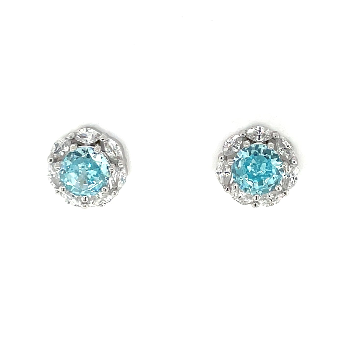 Sterling Silver Aqua CZ Halo Stud Earrings SE3596/AQ