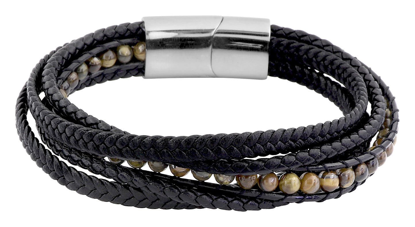 Men's Leather Bracelet Black Tiger's Eye 403855