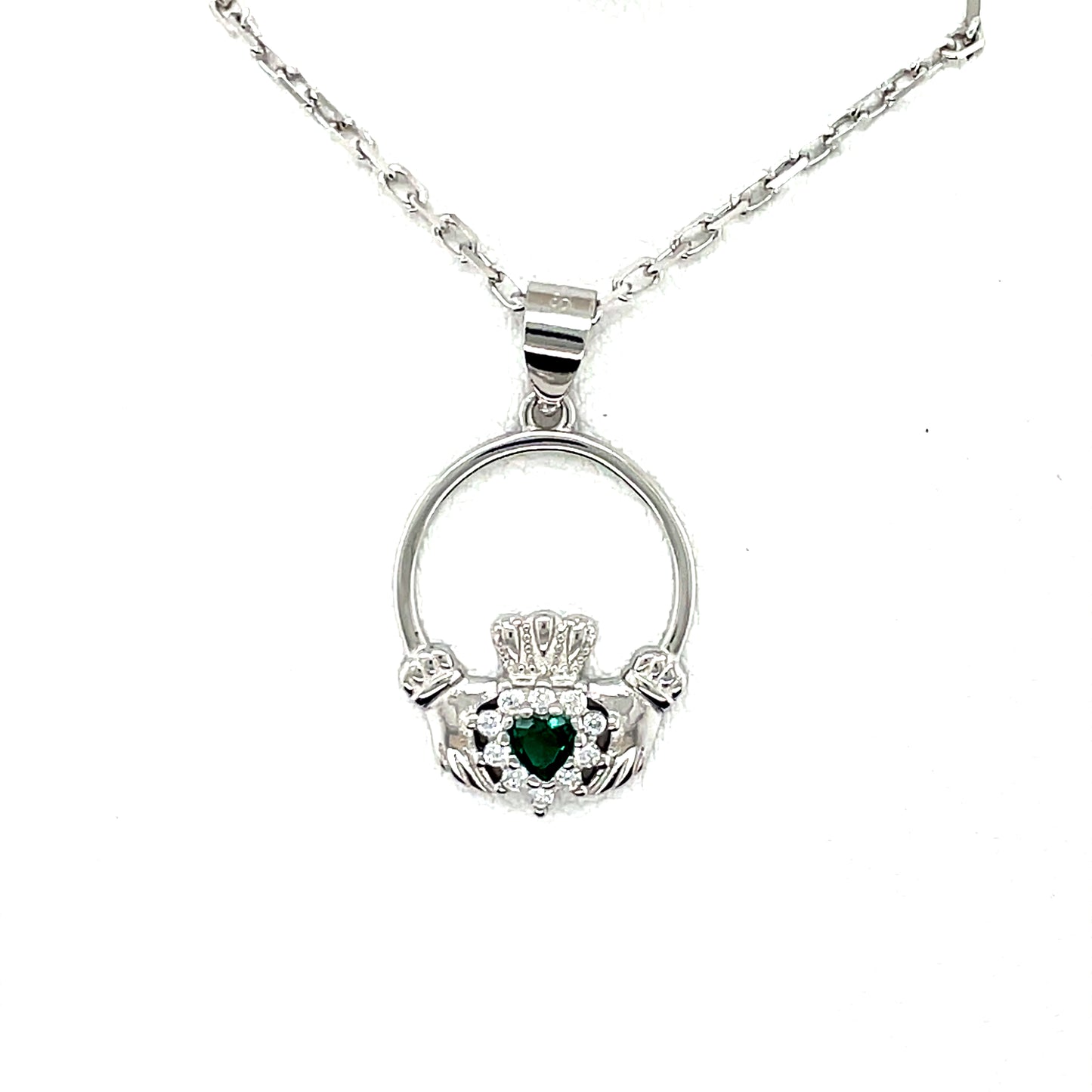Sterling Silver Green CZ Claddagh Pendant SP5020/AG