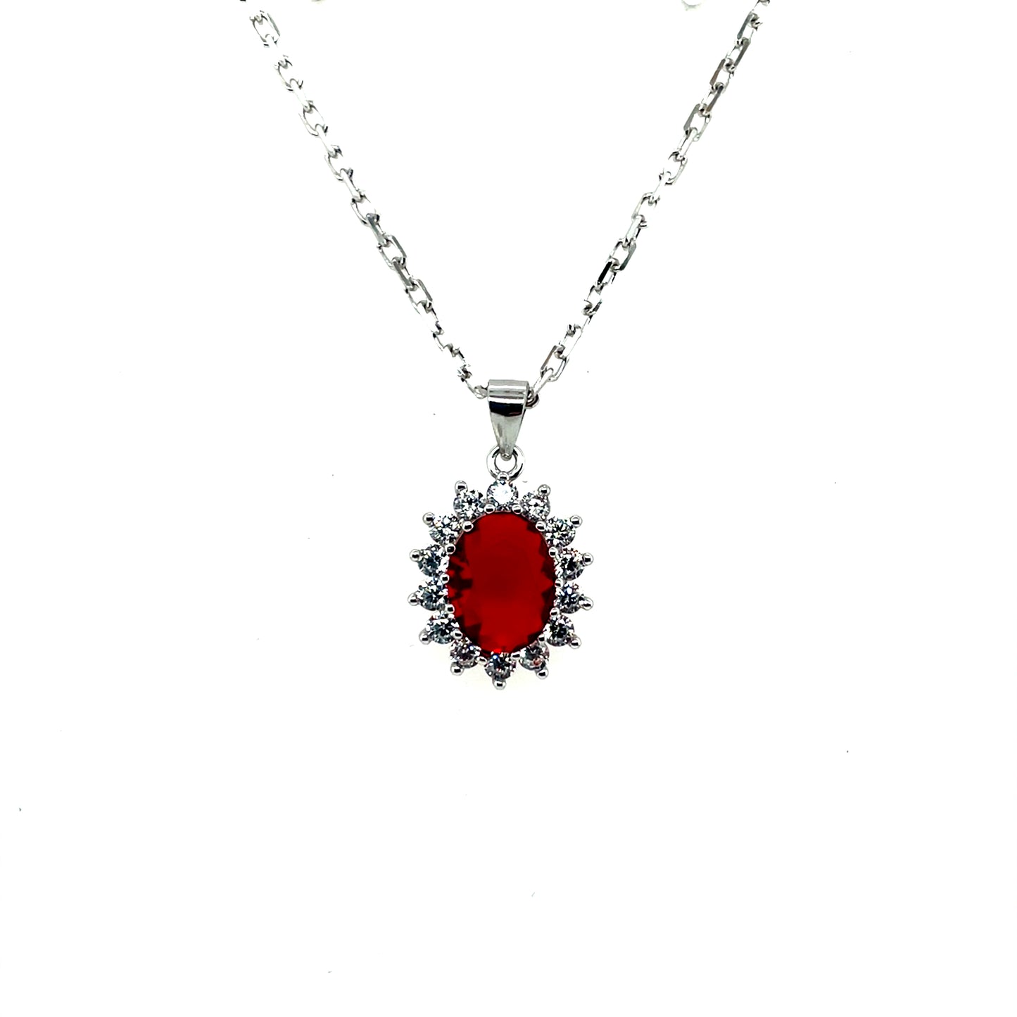 Sterling Silver Red CZ Oval Cluster Pendant SP5069/G