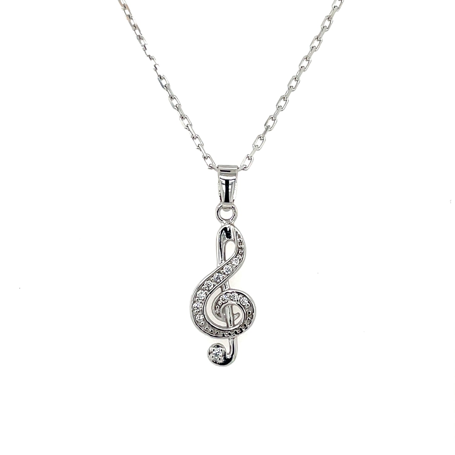 Sterling Silver CZ Treble Clef Music Pendant SP5249