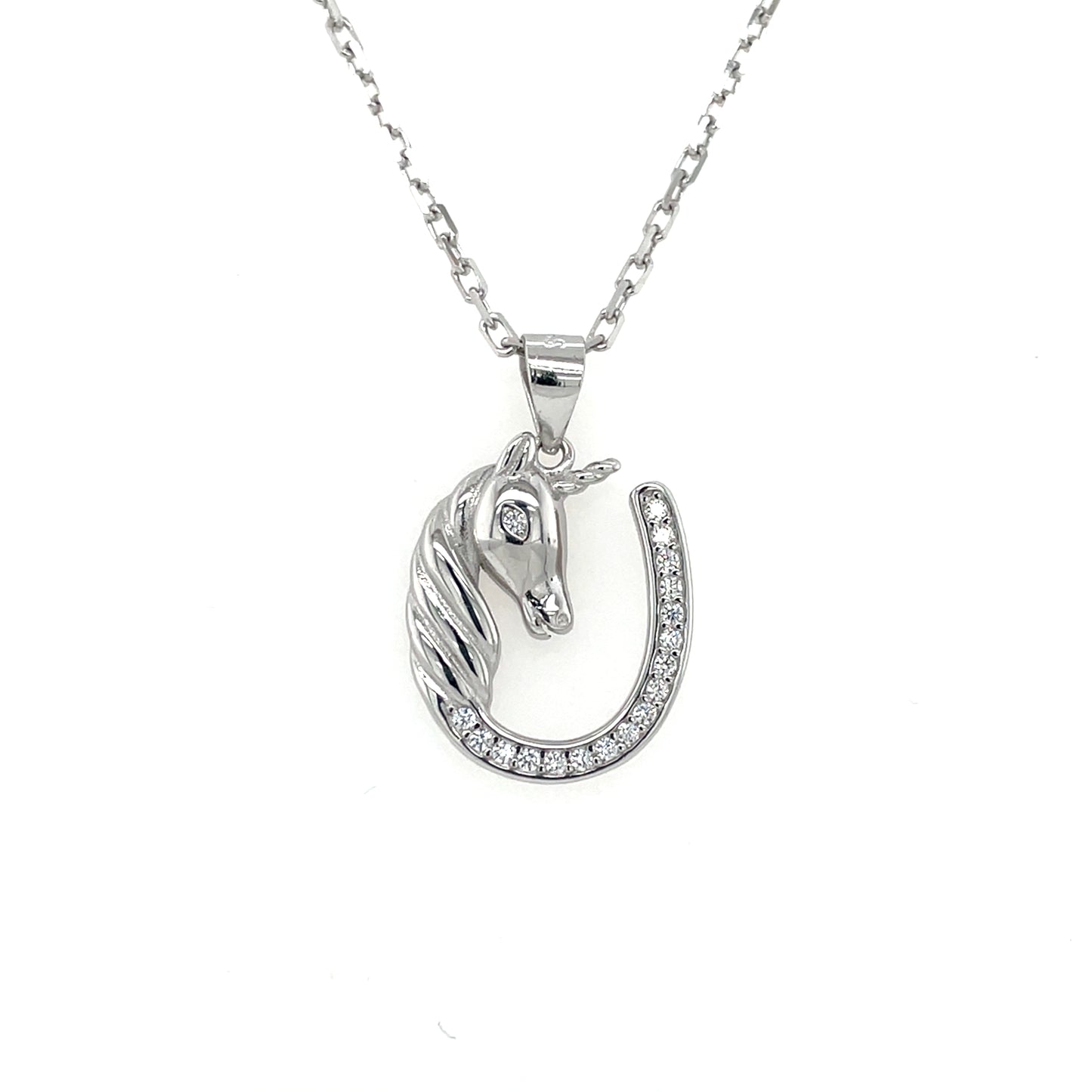 Sterling Silver CZ Horsehead & Horseshoe Pendant SP5276