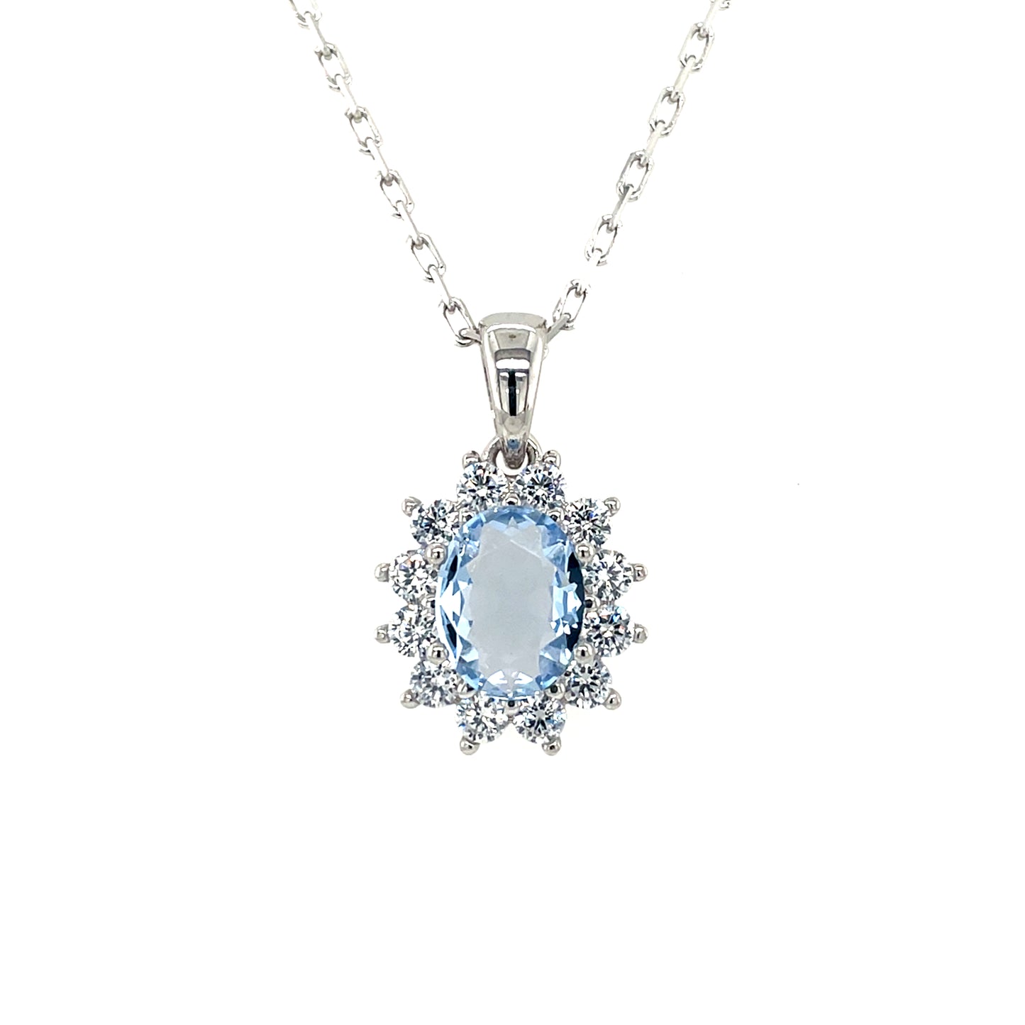 Sterling Silver Aqua CZ Cluster Pendant SP5568/AQ