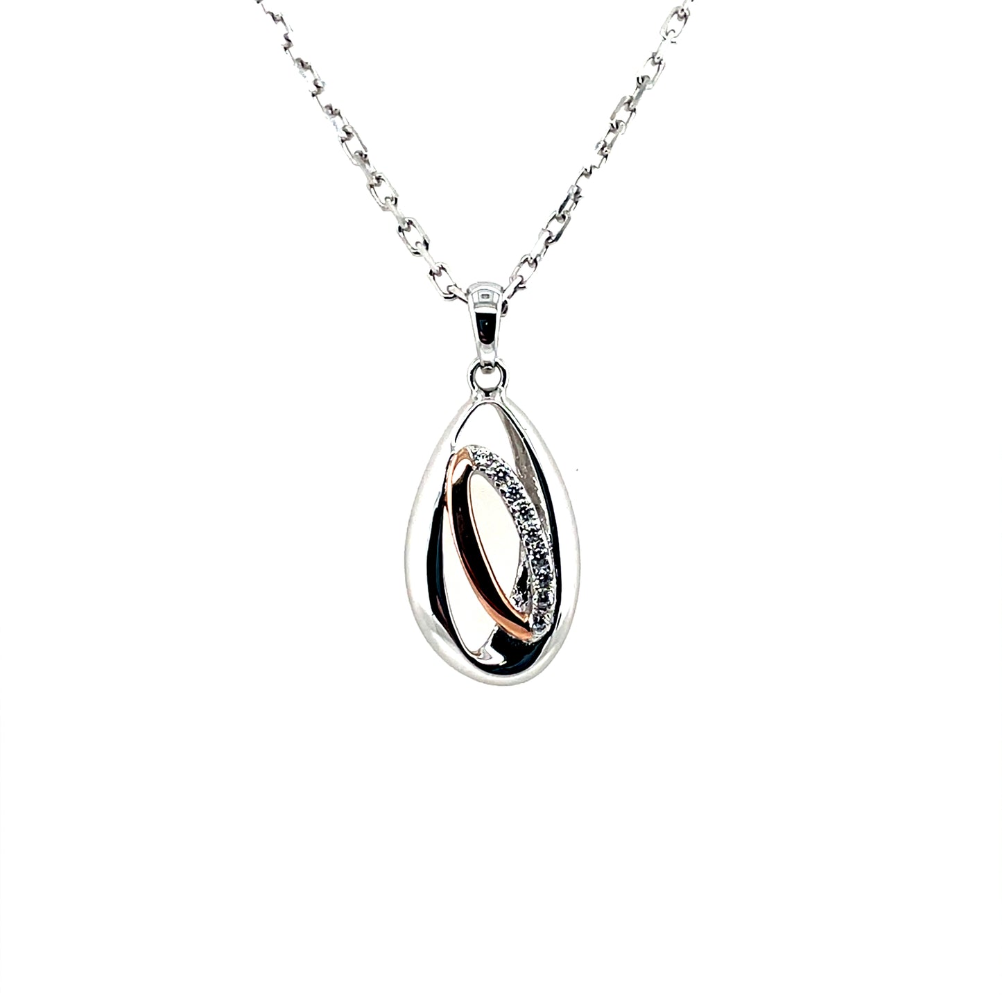 Silver Rose Gold Accent CZ Pendant SP5666