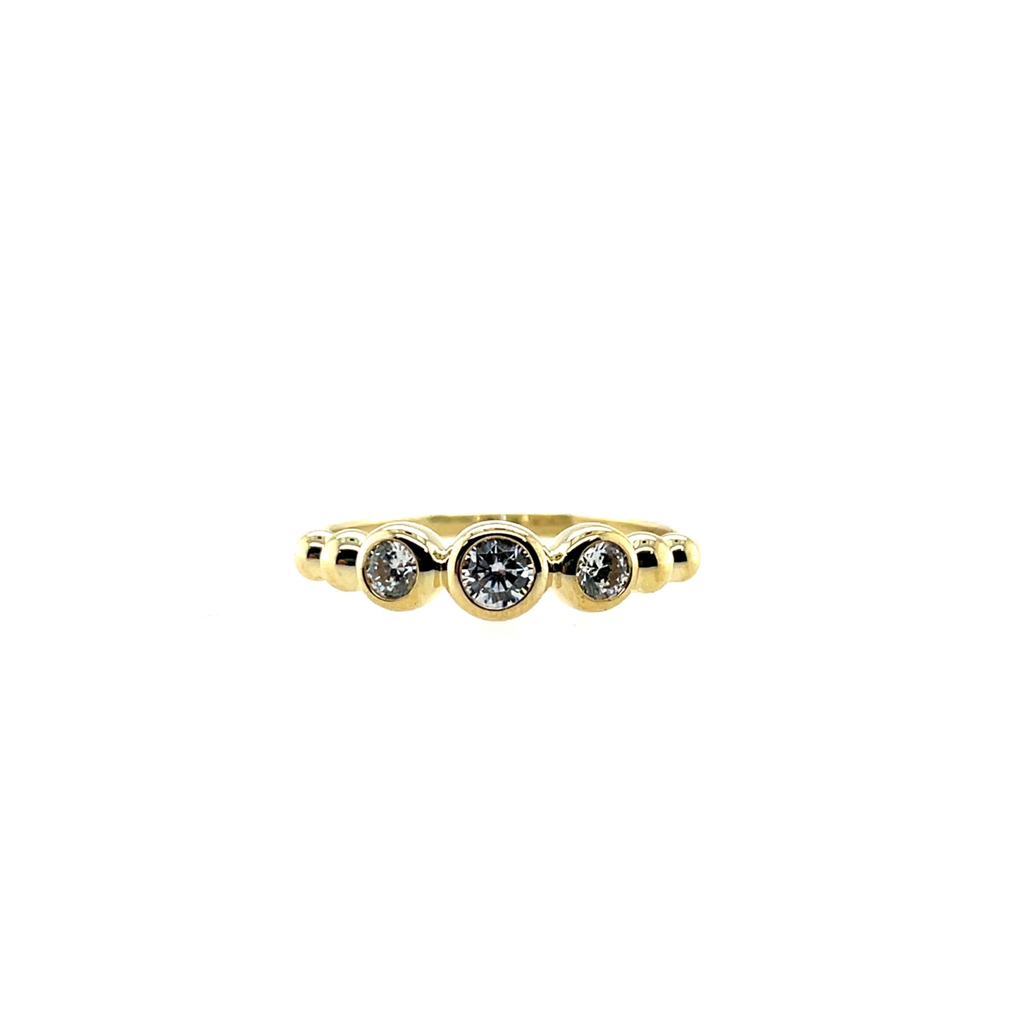 9ct Gold Three CZ & Bead Ring GRZ369