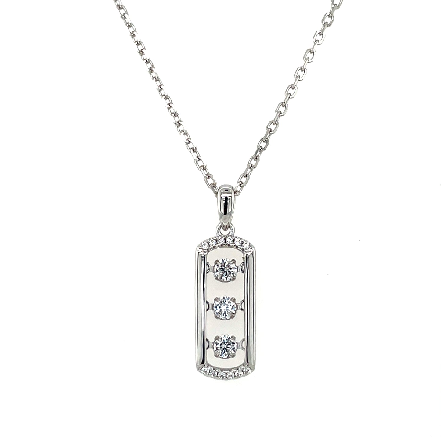 Sterling Silver Oblong Dancing CZ Pendant SP5992