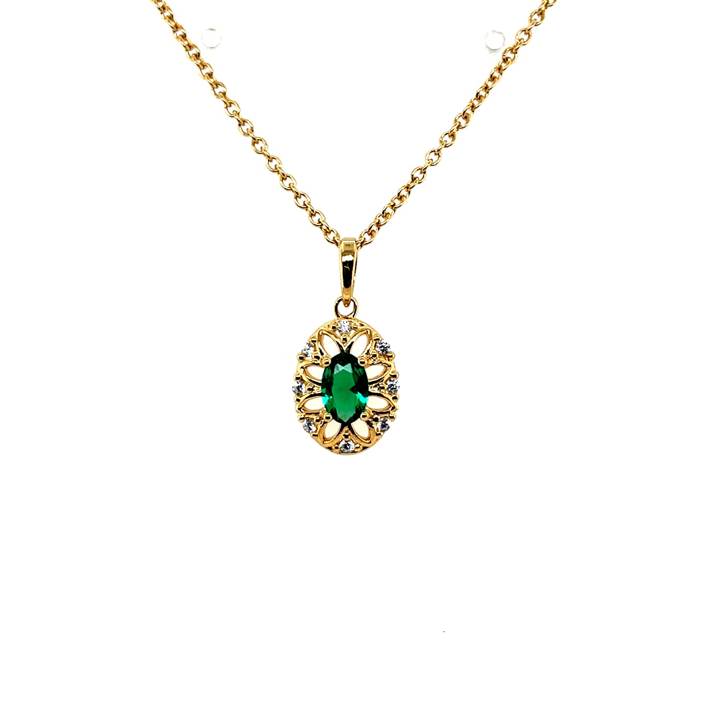 Gold-plated Silver Emerald CZ Cluster Pendant SP6701