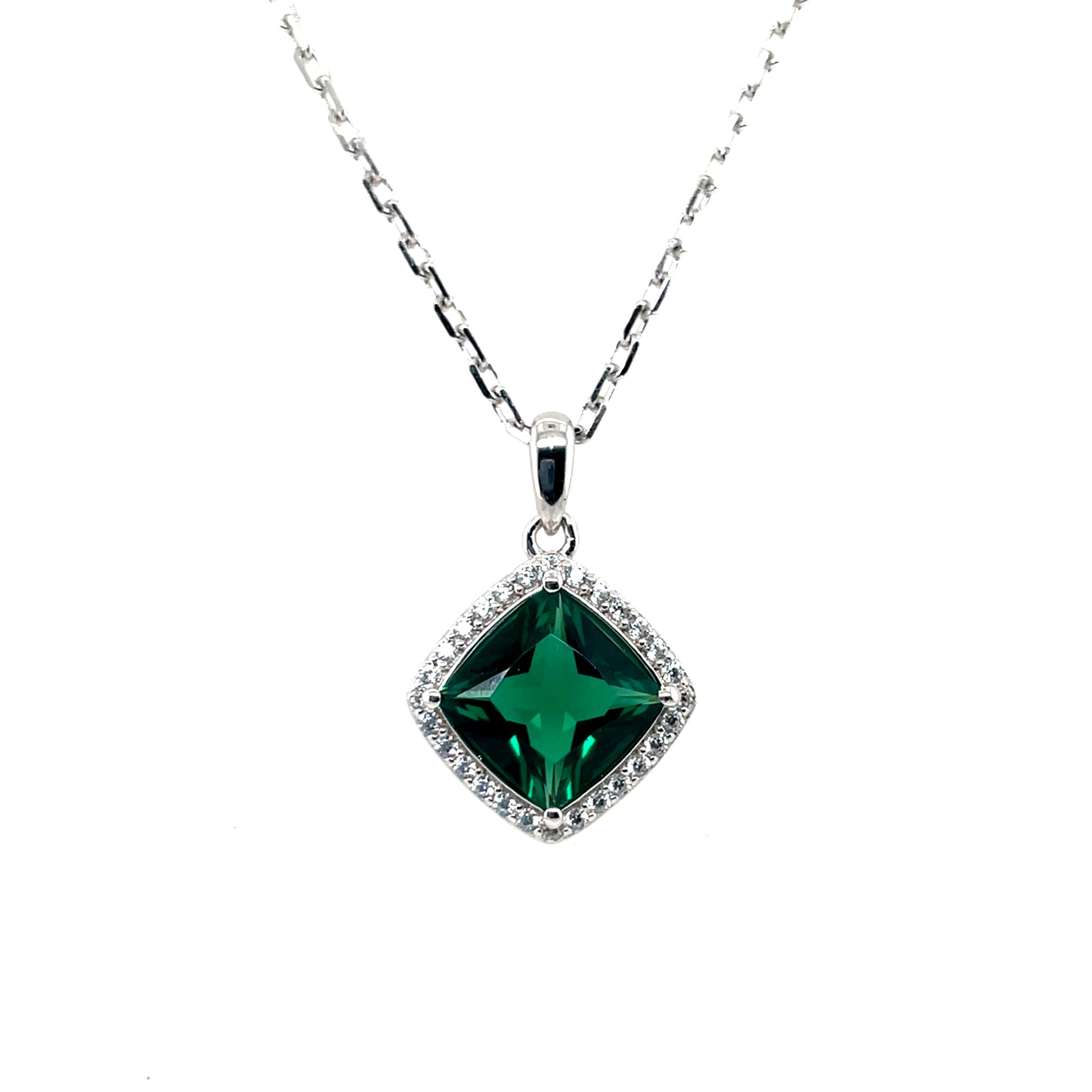 Sterling Silver Emerald CZ Deco-style Pendant SP6730/E
