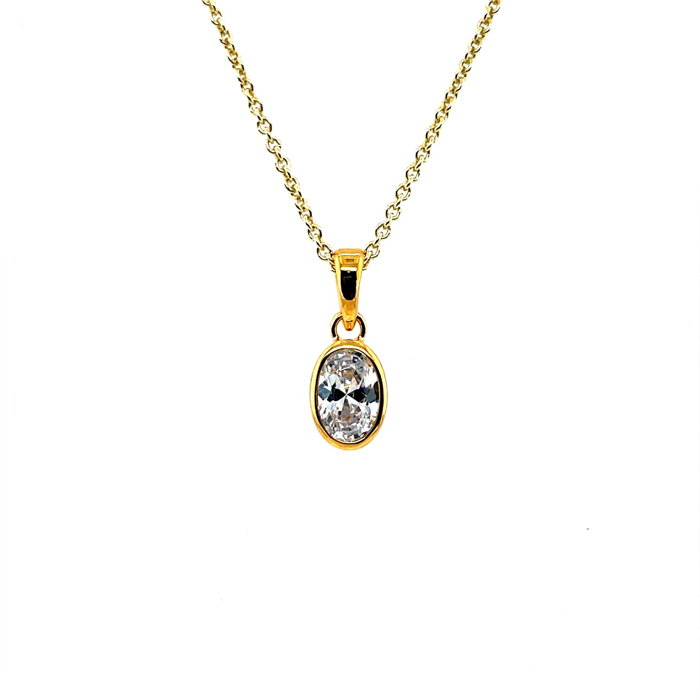 Gold-plated Silver CZ Oval Rubover Pendant SP6733