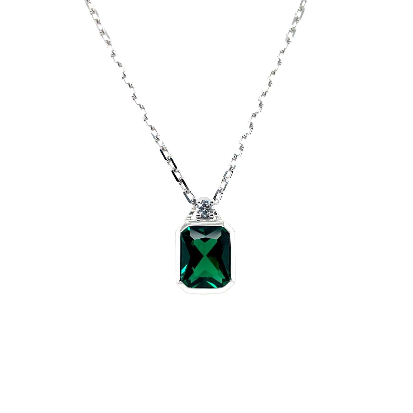 Sterling Silver Emerald CZ Rectangular Pendant SP6770/E