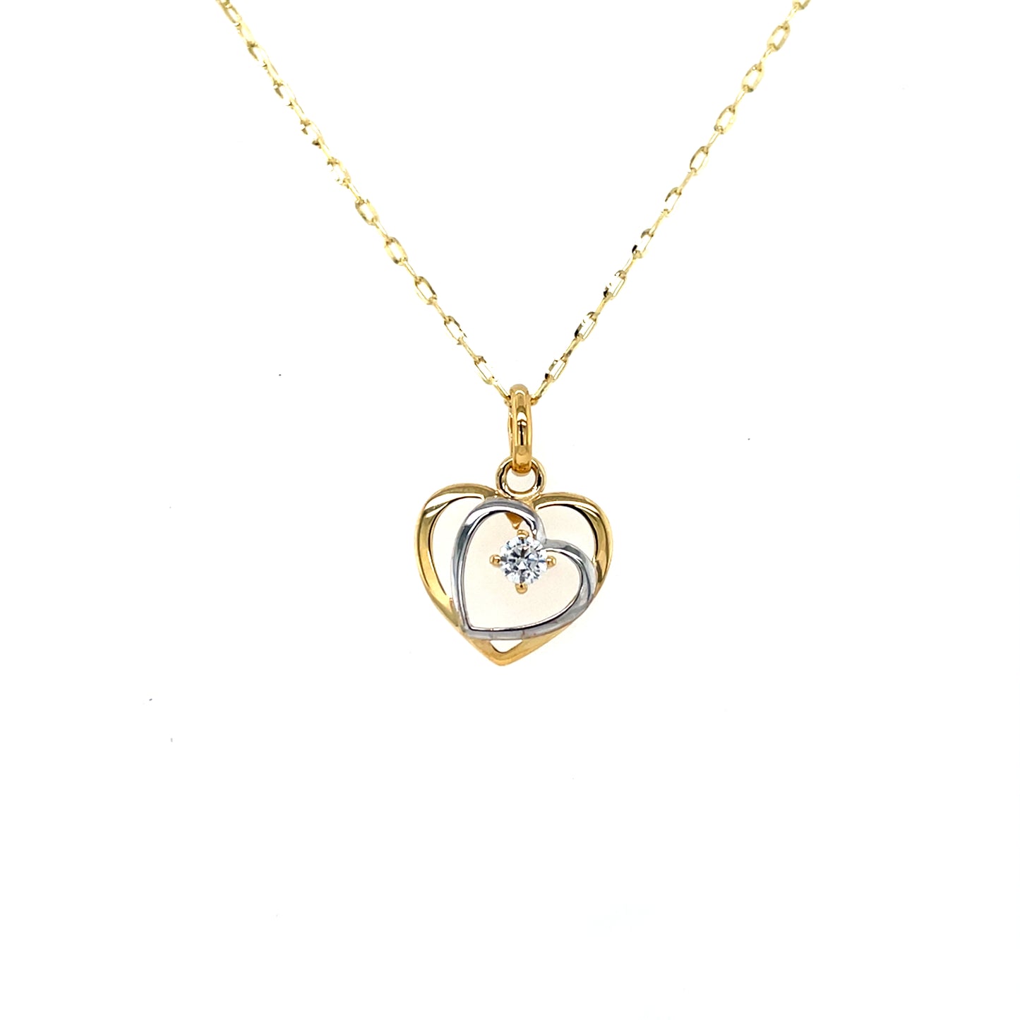9ct Gold Two-tone CZ Heart in Heart Pendant GPZ446