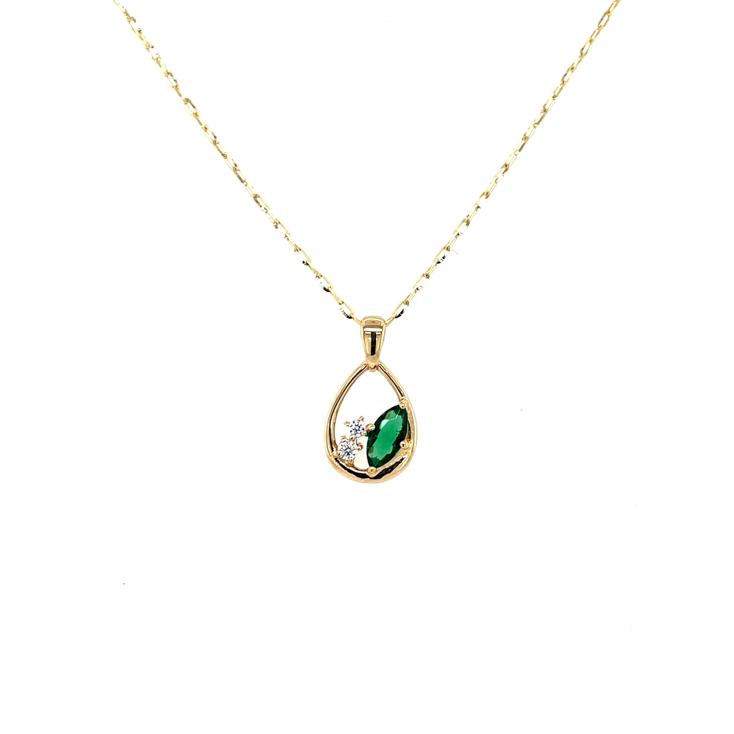 9ct Gold Syn Emerald & CZ Teardrop Pendant GPE47