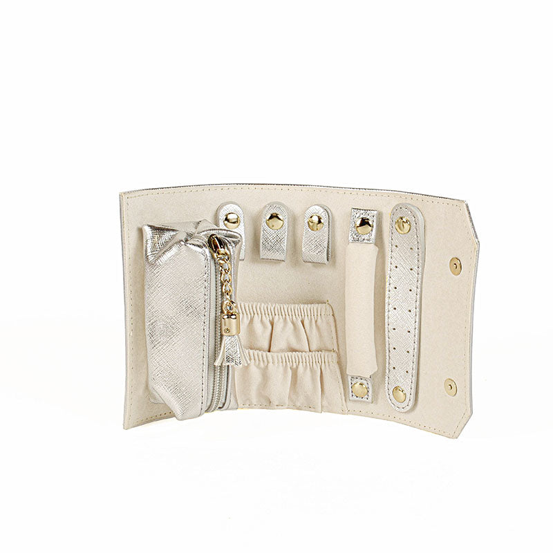 Silver-coloured embossed, leatherette jewellery travel roll 717996