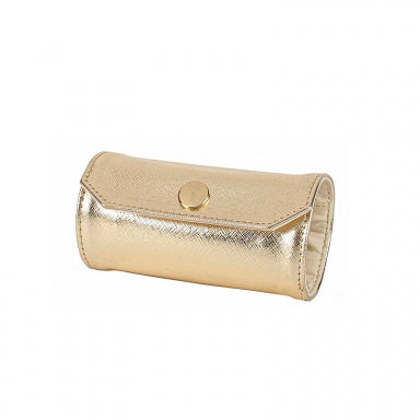 Glossy gold-coloured embossed leatherette jewellery travel roll 717997