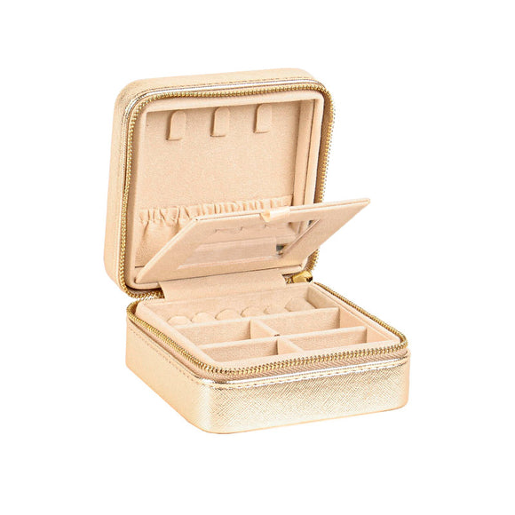 Veined finish gold jewellery box in synthetic suede 718005