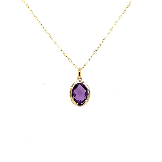 9ct Gold Real Amethyst Oval Pendant GPX203