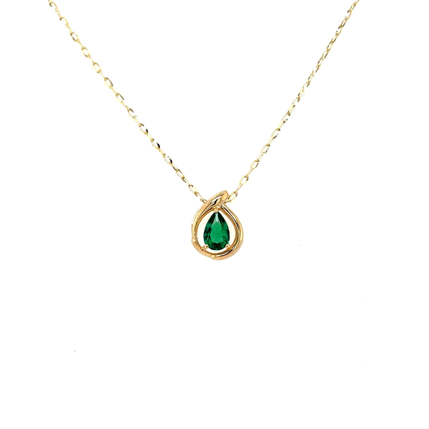 9ct Gold Syn Emerald Teardrop Pendant GPE48