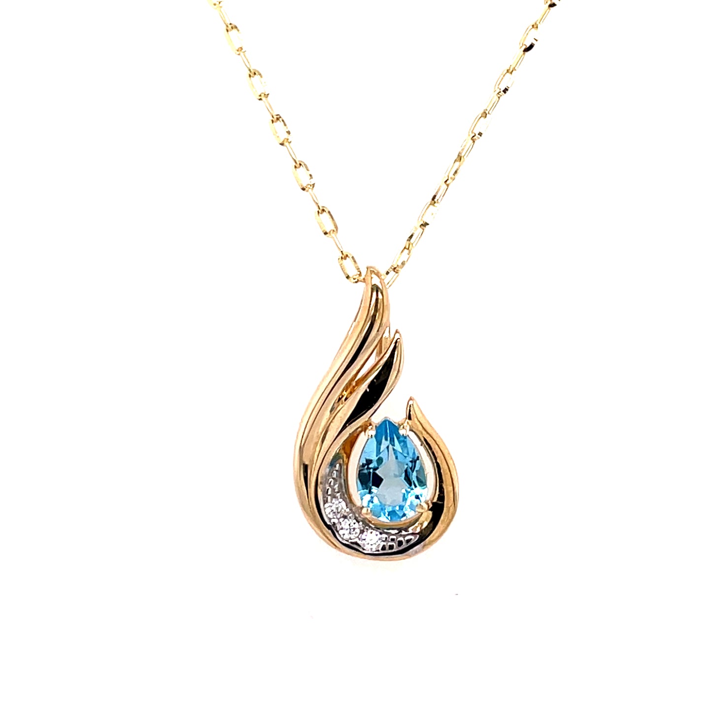 9ct Gold Blue Topaz/CZ Teardrop Pendant GPX195